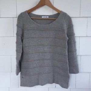 New Lacoste wool rabbit cashmere boatneck textured knit ribbed pullover sweater